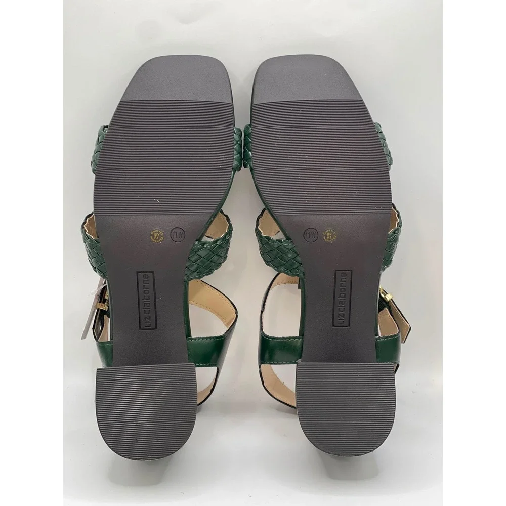 Liz Claiborne Clegan Green Woven Block Heel Sandals Square Toe Wide Width 11W